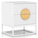 Modern Mid Century Fluted Nightstand with 2 Drawers and Pine Wood Handles for Bedroom by LJGDeals