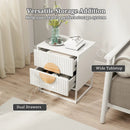 Modern Mid Century Fluted Nightstand with 2 Drawers and Pine Wood Handles for Bedroom by LJGDeals