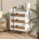 Modern End Table with 3 Rattan Decorated Drawers-White by DirectDeals