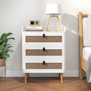 Modern End Table with 3 Rattan Decorated Drawers-White by DirectDeals