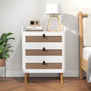 Modern End Table with 3 Rattan Decorated Drawers-White by LJGDeals