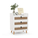 Modern End Table with 3 Rattan Decorated Drawers-White by LJGDeals