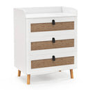 Modern End Table with 3 Rattan Decorated Drawers-White by LJGDeals