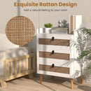 Modern End Table with 3 Rattan Decorated Drawers-White by LJGDeals