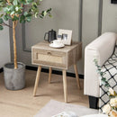 Modern Rattan Nightstand with Drawer and Solid Wood Legs for Bedroom and Living Room-Natural by LJGDeals