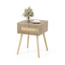 Modern Rattan Nightstand with Drawer and Solid Wood Legs for Bedroom and Living Room-Natural by DirectDeals