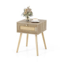Modern Rattan Nightstand with Drawer and Solid Wood Legs for Bedroom and Living Room-Natural by LJGDeals