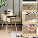 Modern Rattan Nightstand with Drawer and Solid Wood Legs for Bedroom and Living Room-Natural by LJGDeals