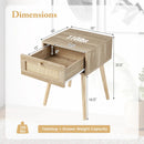 Modern Rattan Nightstand with Drawer and Solid Wood Legs for Bedroom and Living Room-Natural by DirectDeals