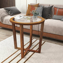 Modern Round End Table Sofa Side Table with Transparent Tempered Glass Top-Brown by LJGDeals