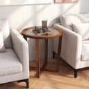 Modern Round End Table Sofa Side Table with Transparent Tempered Glass Top-Brown by LJGDeals