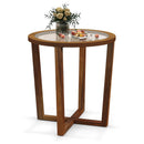 Modern Round End Table Sofa Side Table with Transparent Tempered Glass Top-Brown by LJGDeals