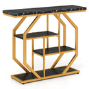 Modern Sofa Table Behind Couch 4-Tier Console Table with Faux Marble Tabletop-Black by LJGDeals