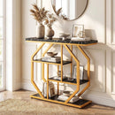 Modern Sofa Table Behind Couch 4-Tier Console Table with Faux Marble Tabletop-Black by LJGDeals