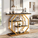 Modern Sofa Table Behind Couch 4-Tier Console Table with Faux Marble Tabletop-Black by LJGDeals
