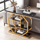 Modern Sofa Table Behind Couch 4-Tier Console Table with Faux Marble Tabletop-Black by LJGDeals