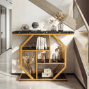 Modern Sofa Table Behind Couch 4-Tier Console Table with Faux Marble Tabletop-Black by LJGDeals