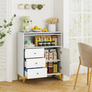 Chest of Drawers with Flip Up Fluted Glass Door for Bedroom Kitchen-Gray by LJGDeals