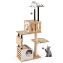Modern Tall Cat Tower with Double Condos with Dangling Balls and Sisal Carpets-Natural by LJGDeals