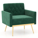 Modern Velvet Accent Chair with Button Tufted Back Golden Metal Legs and Adjustable Foot Pads by LJGDeals