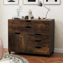 Modern Vertical 5-Drawer Mobile Chest with Door 5 Casters