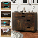 Modern Vertical 5-Drawer Mobile Chest with Door 5 Casters by LJGDeals