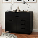 Modern Vertical 5-Drawer Mobile Chest with Door 5 Casters
