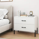 Modern Wooden 2-Drawer Nightstand with Metal Legs and Handles-White by LJGDeals