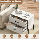 Modern Wooden 2-Drawer Nightstand with Metal Legs and Handles-White by LJGDeals