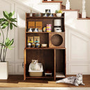 Modern Wooden Industrial Cat Litter Box Enclosure with Storage Shelves-Brown by LJGDeals