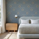Dusty Blue 70s Retro Mod Arch Geometric Wallpaper