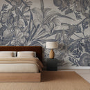 Vintage Indigo Botanical Etching Wall Mural