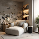 Beige Japanese Chinoiserie Cranes Wall Mural