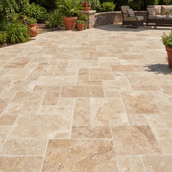 Ivory Moderno Travertine Filled and Tumbled Pavers