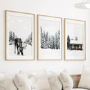 Winter-Themed Triptych with Moose, Log Cabin and Forest by Wall Art Set