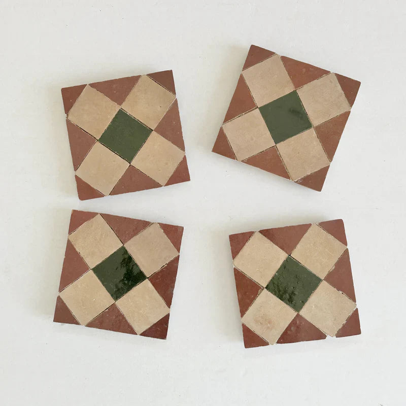 Rust, Dark Green, Clay Zellige 4"x4" by Tilesofezra