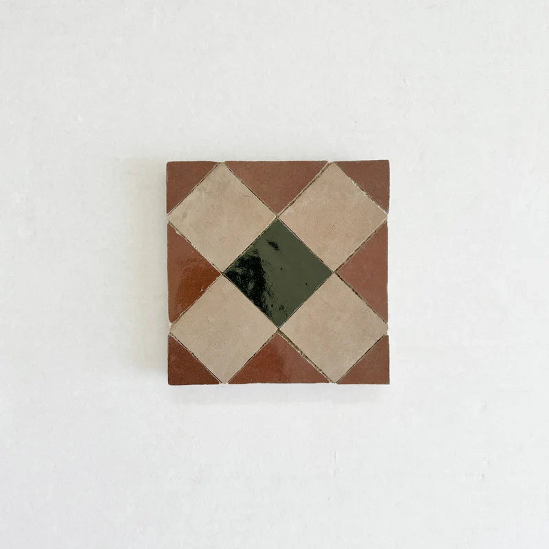 Rust, Dark Green, Clay Zellige 4"x4" by Tilesofezra