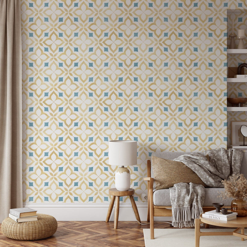 Yellow and Blue Moroccan Mosaic Peel and Stick Wallpaper