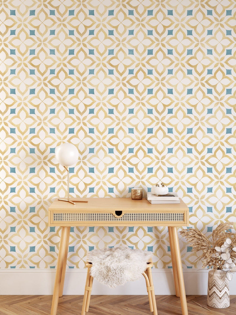 Yellow and Blue Moroccan Mosaic Peel and Stick Wallpaper