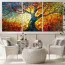 Mosaic Tree Canvas Wall Art – Vibrant Stained Glass-Inspired