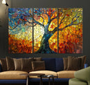 Mosaic Tree Canvas Wall Art – Vibrant Stained Glass-Inspired