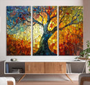 Mosaic Tree Canvas Wall Art – Vibrant Stained Glass-Inspired
