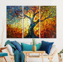 Mosaic Tree Canvas Wall Art – Vibrant Stained Glass-Inspired