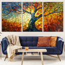 Mosaic Tree Canvas Wall Art – Vibrant Stained Glass-Inspired