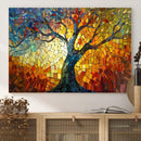 Mosaic Tree Canvas Wall Art – Vibrant Stained Glass-Inspired
