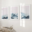 Modern Blue Watercolor Mountain Landscape Prints by Wall Art Set