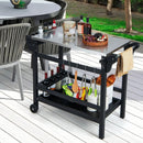 Movable Outdoor Dining Cart Table HDPE Pizza Oven Stand Table with Stainless Steel Tabletop-Black by LJGDeals