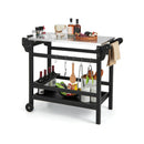 Movable Outdoor Dining Cart Table HDPE Pizza Oven Stand Table with Stainless Steel Tabletop-Black by LJGDeals