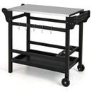 Movable Outdoor Dining Cart Table HDPE Pizza Oven Stand Table with Stainless Steel Tabletop-Black by LJGDeals