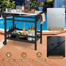 Movable Outdoor Dining Cart Table HDPE Pizza Oven Stand Table with Stainless Steel Tabletop-Black by LJGDeals